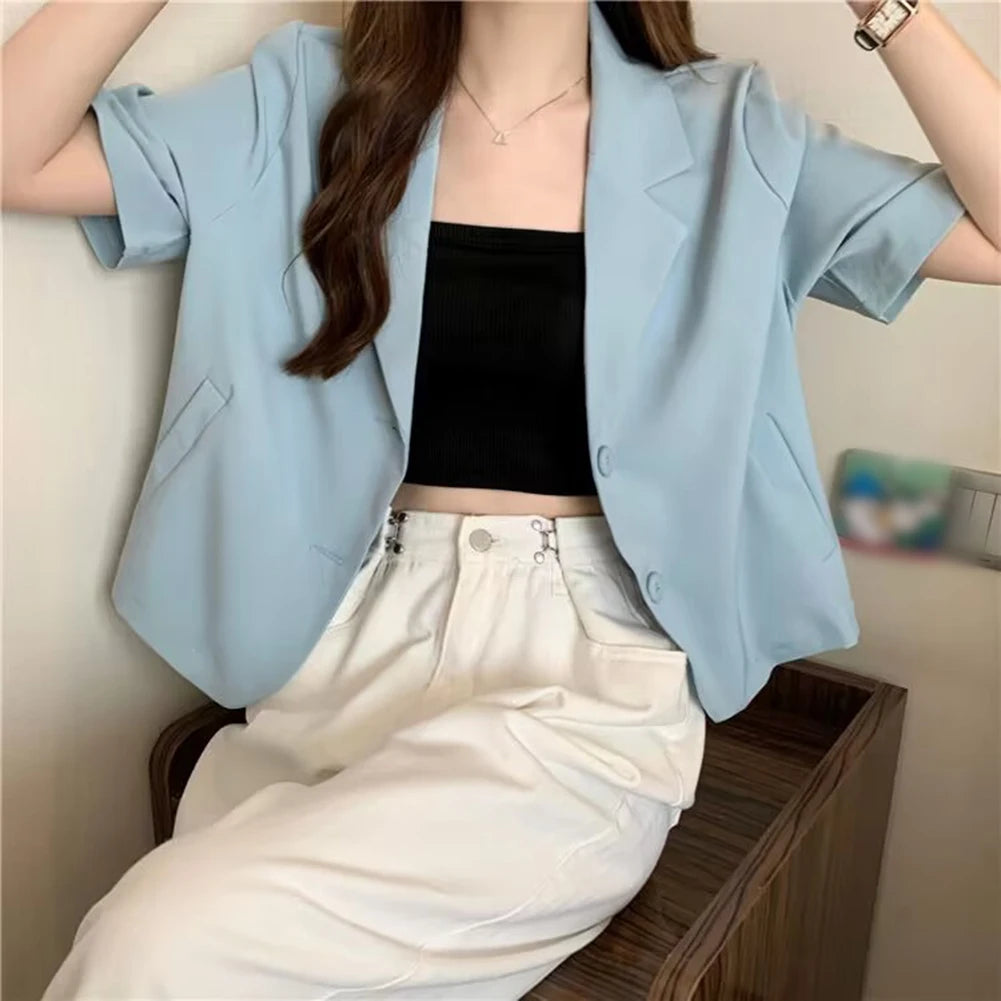 Summer Blazers Women Simple Leisure Loose Korean Style Youth Single Breasted Ladies Temperament Simple Fashion Classic