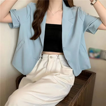 Summer Blazers Women Simple Leisure Loose Korean Style Youth Single Breasted Ladies Temperament Simple Fashion Classic