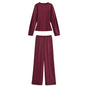 TRAFZA Women New Fashion Slimming 2-Piece Set Double-Sided Fabric O-Neck Long-Sleeve Top+Elegant Stretch Long Pants Female Suit