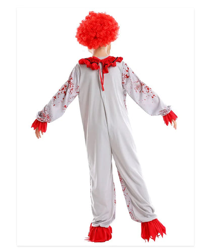 Movie Killer Clown Costume Cosplay For Boy Girl Scary Clown Gray Jumpsuit with Blood Fancy Hallween for Boys Terror Jumpsuit