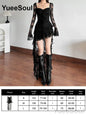 Halloween Gothic Grunge Punk Women Dress Long Sleeve Lace Slim Black Dresses 2025 New Y2K Harajuku Lolita Fairy Core Party Dress