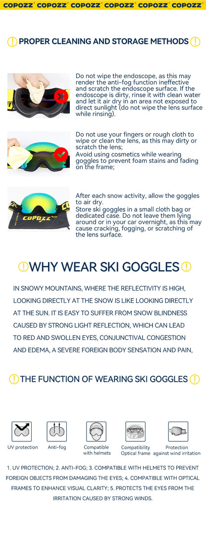 Frameless Anti-Fog Ski Goggles Night Lens Box Set 100% UV400 Protection Ski Snowboard Anti-Slip Strap Snow Goggles for Men Women