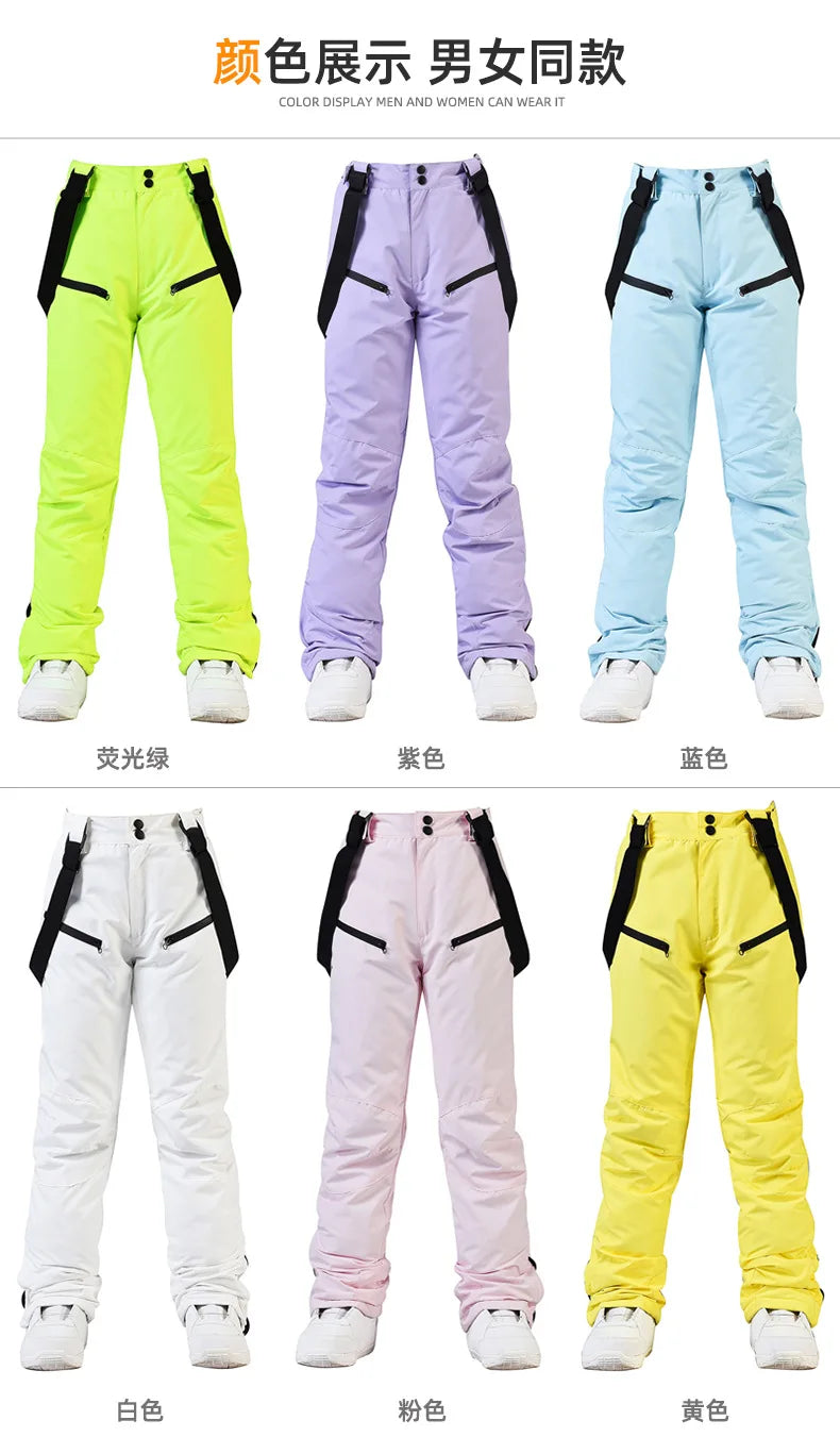 Women's and Men's Ski Pants Windproof Waterproof Snowboarding Pants Winter Outdoor Warm Snow Sports Pants Men Women Skiing