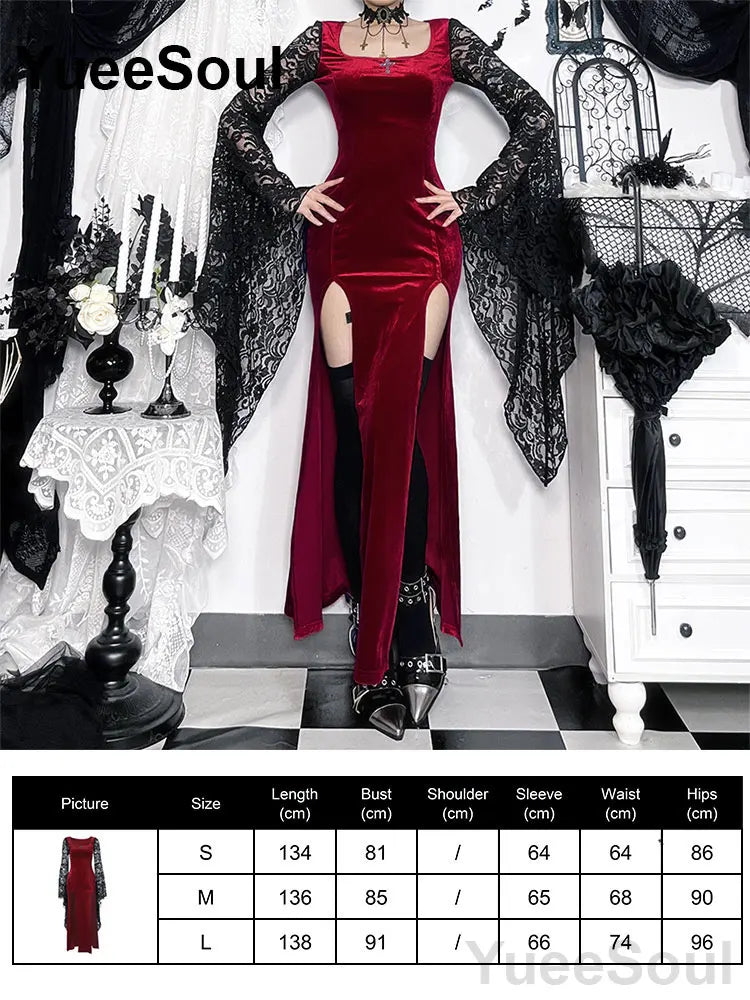 Halloween Gothic Grunge Punk Women Dress Long Sleeve Lace Slim Black Dresses 2025 New Y2K Harajuku Lolita Fairy Core Party Dress