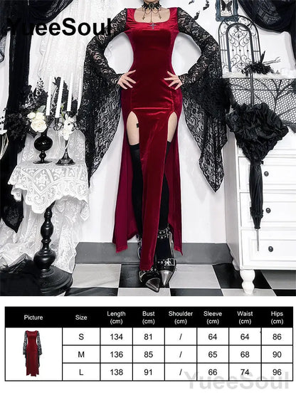 Halloween Gothic Grunge Punk Women Dress Long Sleeve Lace Slim Black Dresses 2025 New Y2K Harajuku Lolita Fairy Core Party Dress