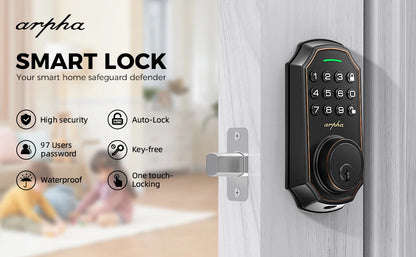 Arpha Smart Lock D180 100 Entry Codes 16 Anti Peeping Password Electronic Keypad Deadbolt Electronic Door Lock Low Battery Alarm