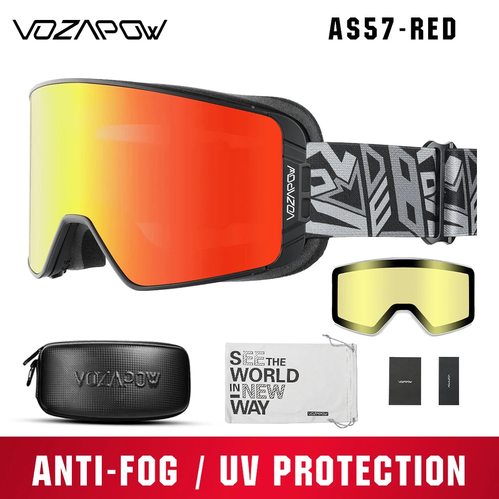 Vozapow Ski Goggles Magnetic Double Layer Anti Fog Professional Skiing Mask Men Women Super View Snowboard UV400 Snow Sunglasses