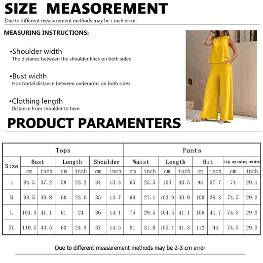 Bohemian Leaf Print Holiday Pants Set Round Neck Elegant Temperament Summer Sleeveless Top And Pants Hawaii Vacation Womenswear