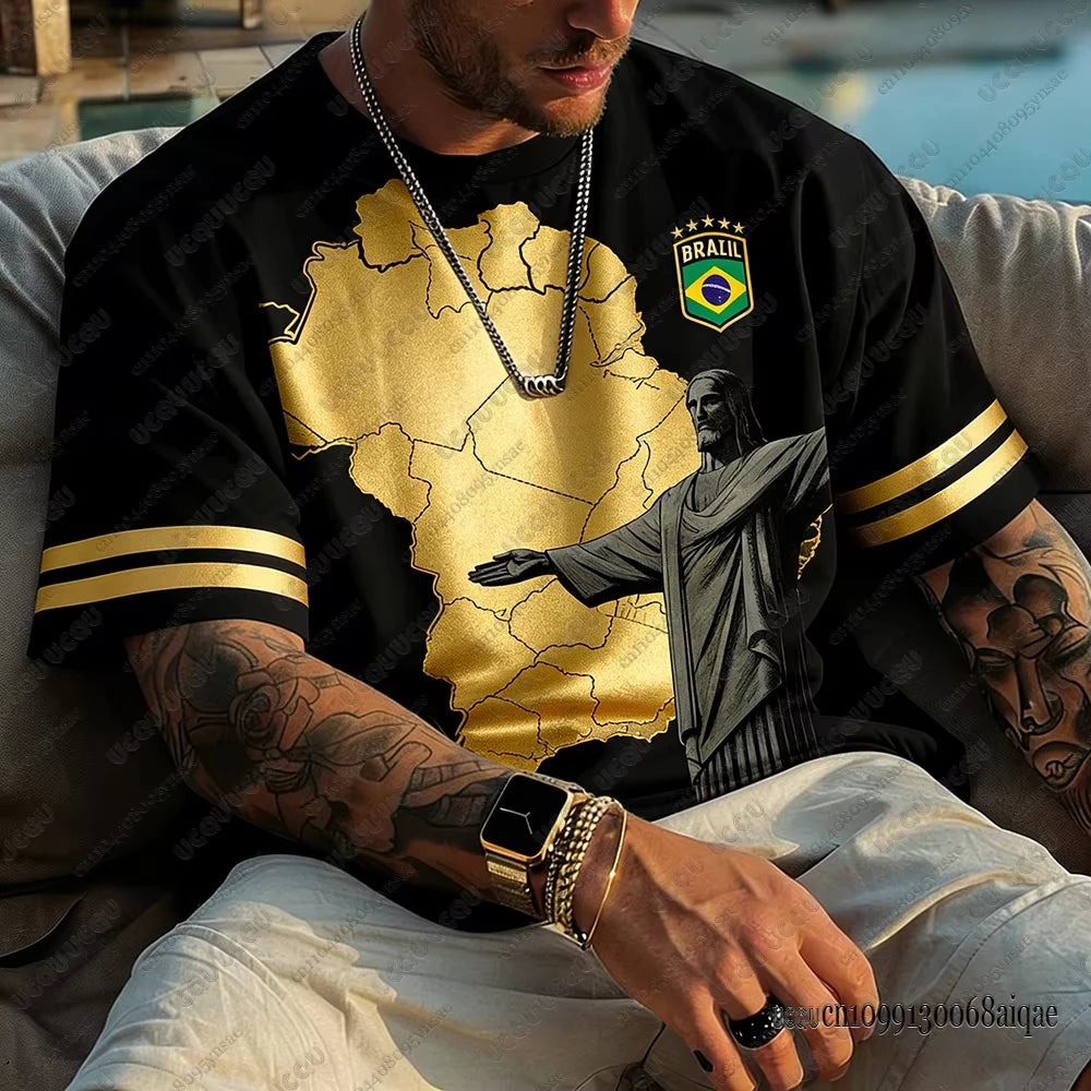 2026 New Classic God Brazil Football Jersey For Men T-shirt Summer Sports Quick Dry O-neck Tees Casual Streetwear Oversized Tops