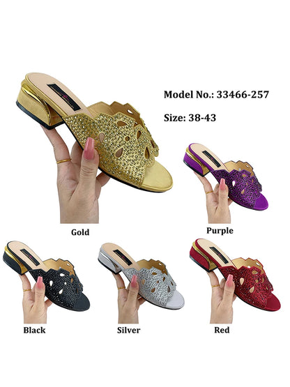Italian Fashion Casual Flat Slippers Hollowed Out With Diamonds Women's Shoes African Party Outdoor Shoes