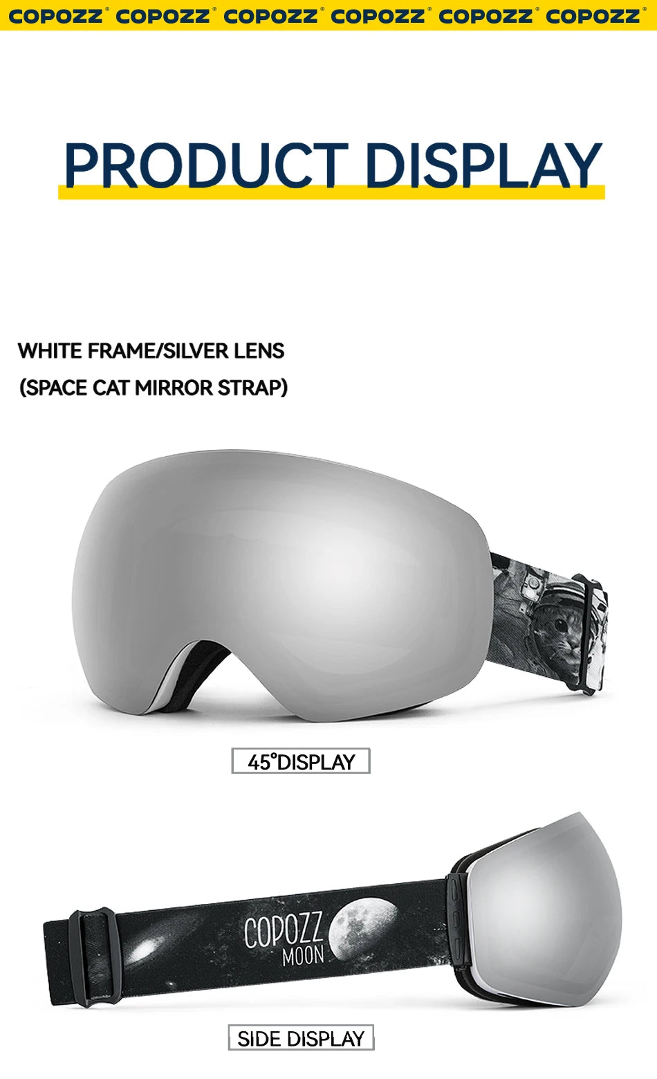Frameless Anti-Fog Ski Goggles Night Lens Box Set 100% UV400 Protection Ski Snowboard Anti-Slip Strap Snow Goggles for Men Women