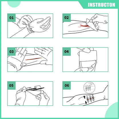 RHINO RESCUE Zip Stitch 6pcs with Wound Dresssings, Wound Closure Strips Without Suture, Zipstitch Laceration Closure Kit
