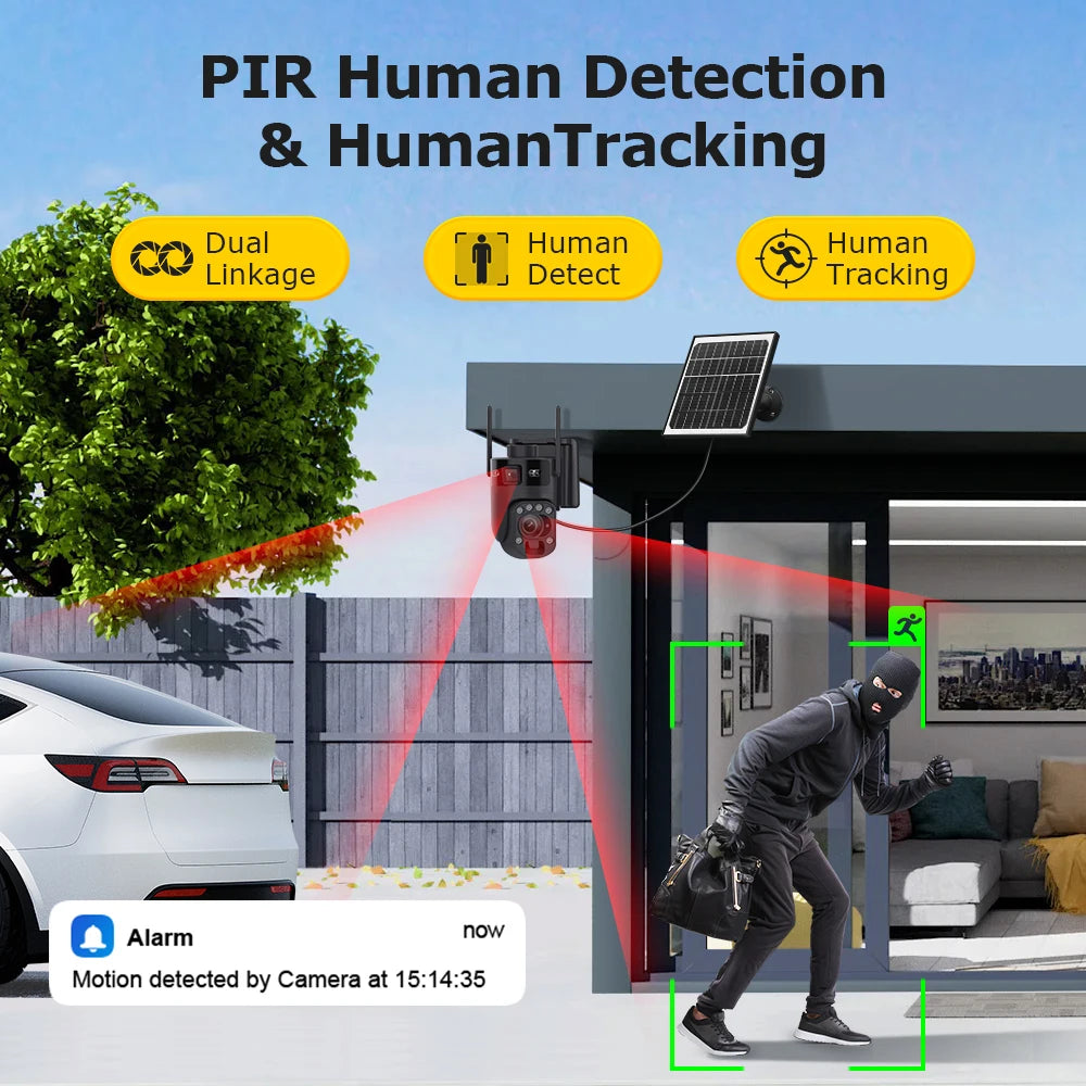 Ubox 12MP 60X Zoom 4G LTE Solar Camera Dual Screen Outdoor WiFi Security Camera PTZ PIR Detection Auto Tracking CCTV Waterproof