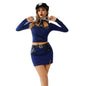 7Pcs Navy Blue Police Women Long Sleeves Bandage Tops Tee Cosplay Costume Sexy Policewomen Mini Skirt With Belt Tie Hat Uniform