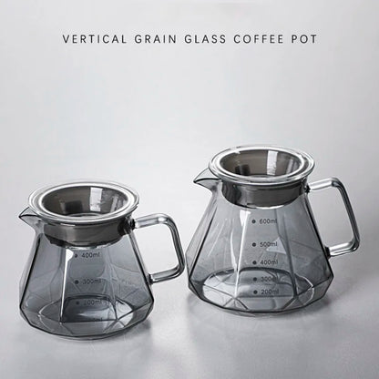 Leeseph Espresso Glass Carafe Coffee Pot, Pour Over Coffee Filter Kettle - 400ml 600ml Diamond Glass Coffee Sharing Pot
