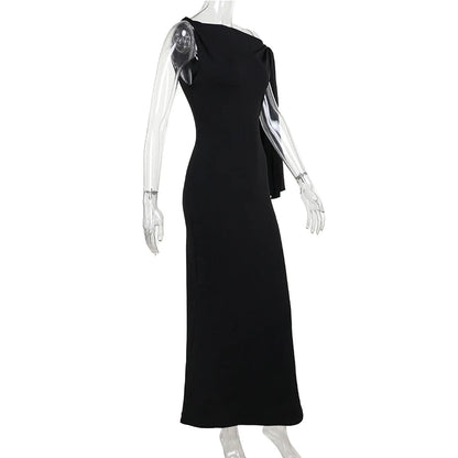 Women's Hot Sweetheart Long Dress New Fashion Asymmetric Temperament Slim Package Hip Simple Tie Dresses