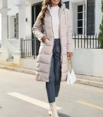 New Hooded Down Coats Women Medium Long Slim Fit Down Parkas Winter Warm Solid Casual Zipper Coat Stylish Outwear Autumn Jackets