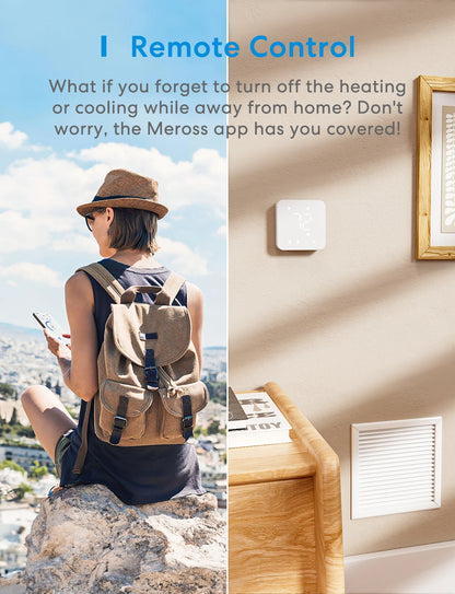 Meross Matter Smart US Wi-Fi Thermostat Compatible with 95% heating and cooling systems Work with Alexa Homekit