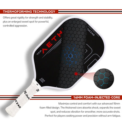 JUCiAO Gen4 Thermoformed T700 Raw Carbon Fiber Pickleball Paddle For Power & Spin (16MM)