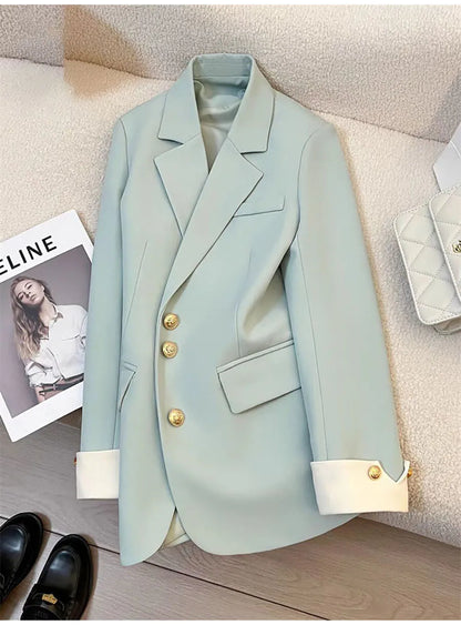 Autumn Winter Office Lady Blazer Jacket Women 2024 Fashion Long Sleeve Coat Woman Blazers Feminino New In Outerwears Casual