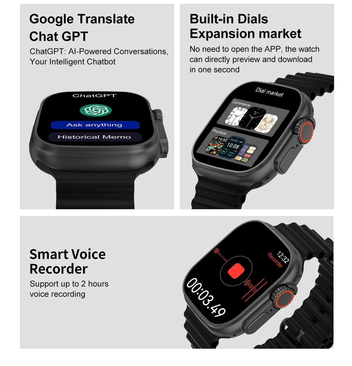 DT Ultra 3 Smartwatch Amoled Screen 4GB MP3 MP4 Player Bluetooth Network Sharing APP Store ChatGPT Smart AI Watch Men Sportwatch