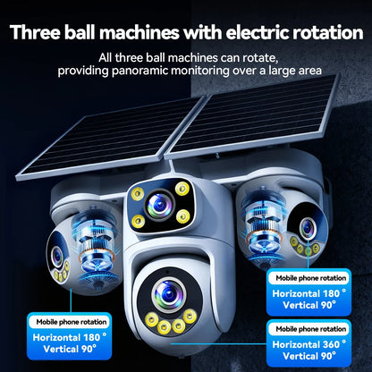DIFANG 20MP AOV Wireless 4G Solar Camera Four Screen 360° 3 PTZ Lens  Zoom Wireless Security CCTV New Solar CCTV O-kam Pro