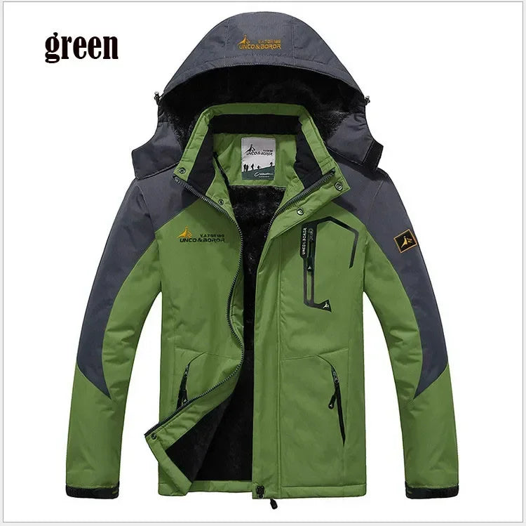 Winter Men's Parka Outdoor Lining Fleece-lined Thickened Windproof Warm Mountaineering Hooded Jacket Cold-resistant Ski Suit 6XL