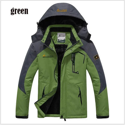 Winter Men's Parka Outdoor Lining Fleece-lined Thickened Windproof Warm Mountaineering Hooded Jacket Cold-resistant Ski Suit 6XL