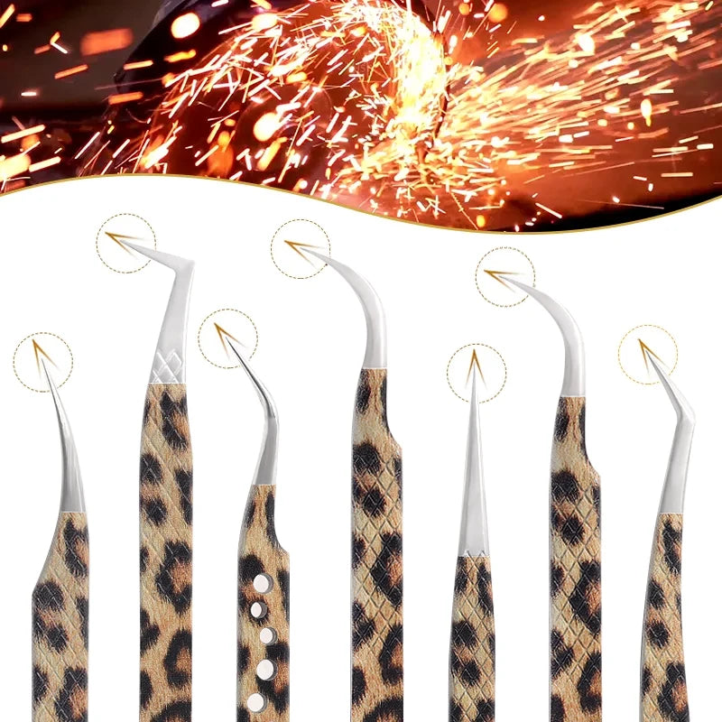 Leopard Eyelash Tweezers Stainless Steel High Quality Lash Tweezer For Lashes Extension Anti-Static 3D Accurate Clip Makeup Tool