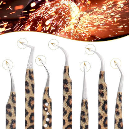 Leopard Eyelash Tweezers Stainless Steel High Quality Lash Tweezer For Lashes Extension Anti-Static 3D Accurate Clip Makeup Tool