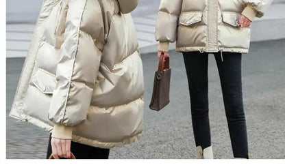 2025 Winter Fashion New Warm Duck Down Jacket Women's Clothes Glossy Fur collar Thicken Parka Short Down Coat Female Trend