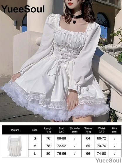 Halloween Gothic Grunge Punk Women Dress Long Sleeve Lace Slim Black Dresses 2025 New Y2K Harajuku Lolita Fairy Core Party Dress