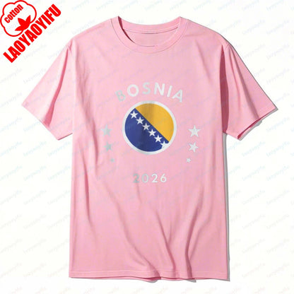 Bosnia 2026 Tee Bosnia Flag Football Soccer High Quality Cotton Shirt Vintage Classic Summer Breathable Clothes for Women Men