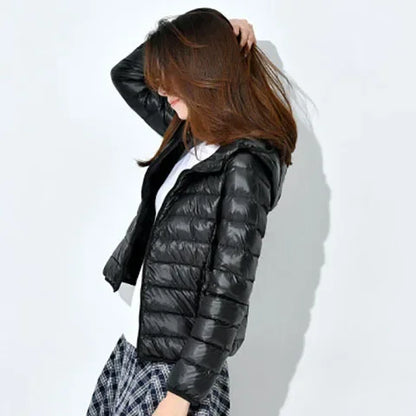 Winter Women Ultralight Thin Down Jacket White Duck Down Hooded Jackets Long Sleeve Warm Coat Parka Female Portable Outwear