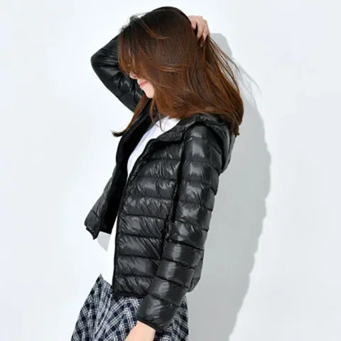 Winter Women Ultralight Thin Down Jacket White Duck Down Hooded Jackets Long Sleeve Warm Coat Parka Female Portable Outwear