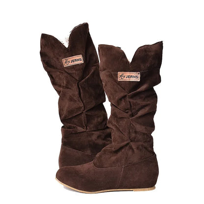 New Mid-tube Snow Boots Hollow Cotton Thread Hook Lace Frosted Lady Boots Large Size Women's Shoes