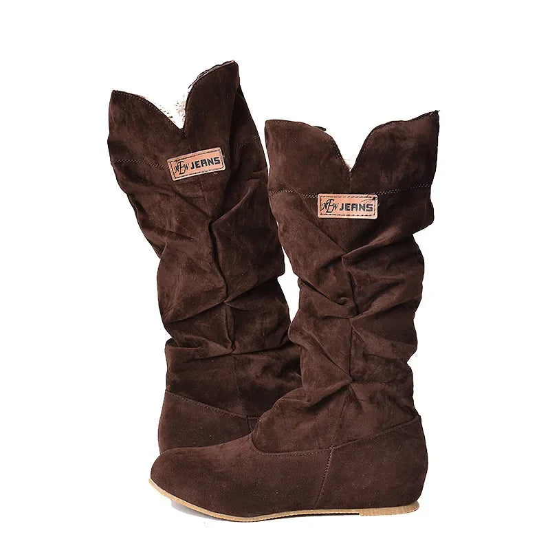 New Mid-tube Snow Boots Hollow Cotton Thread Hook Lace Frosted Lady Boots Large Size Women's Shoes