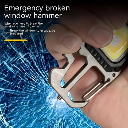 COB Flashlight Rechargeable Portable LED Keychain Work Light Outdoor Camping Light Pocket Wrench Screwdriver Safety Hammer Lamp