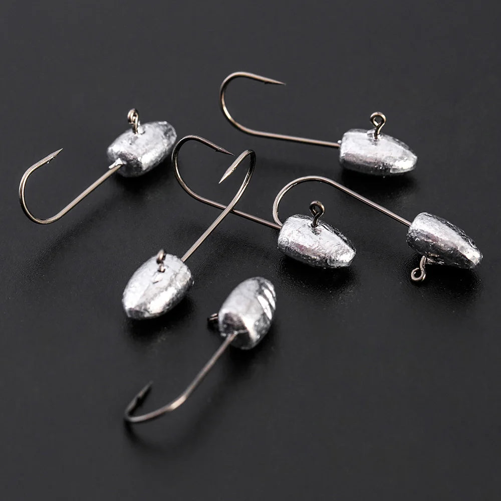 JOHNCOO 10pcs Exposed Jig Head Hook Fishing Hooks 2g 3g 5g Bait Hook Soft Bait Wom Hook light jigging hook