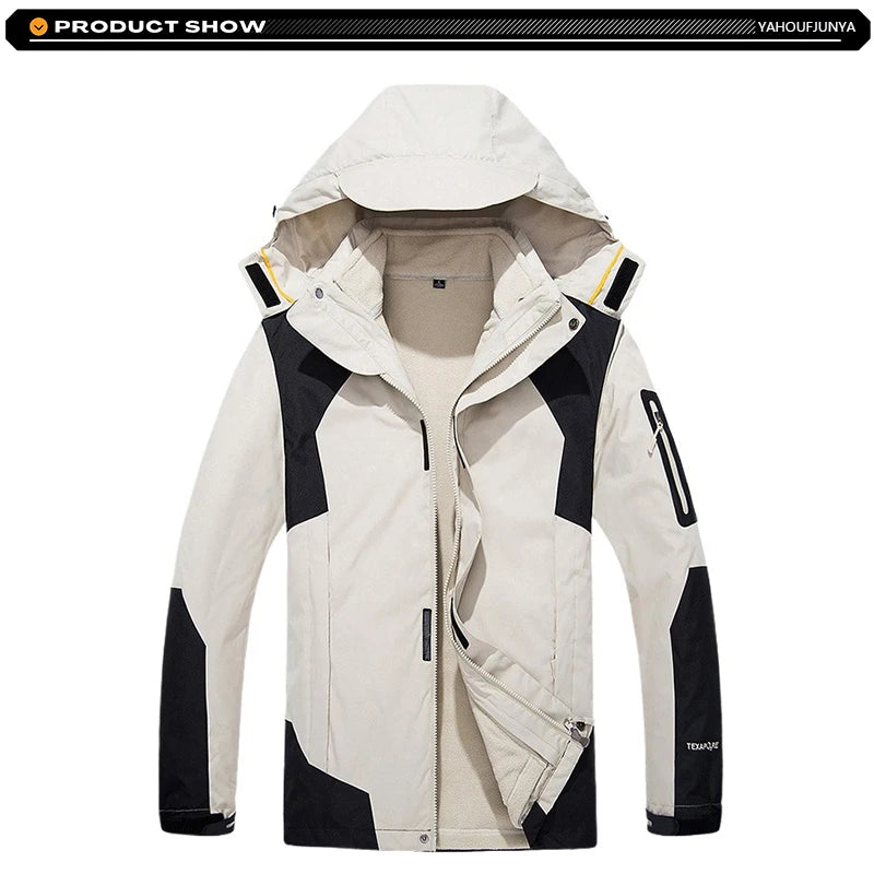 Winter Men Triple Windbreak Thick Warm Removable Hooded Jacket Men Autumn Hiking Outdoor Travel Camping Skiing Jacket Coat Male