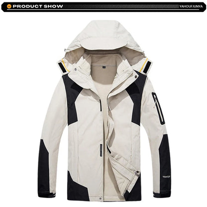 Winter Men Triple Windbreak Thick Warm Removable Hooded Jacket Men Autumn Hiking Outdoor Travel Camping Skiing Jacket Coat Male
