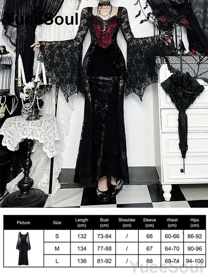 Halloween Gothic Grunge Punk Women Dress Long Sleeve Lace Slim Black Dresses 2025 New Y2K Harajuku Lolita Fairy Core Party Dress