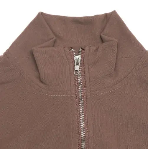 Two Piece Set Women Outfit Spring Autumn New Solid Color Stand Collar Long Sleeved Crop Zipper Jacket & Casual Pants Set