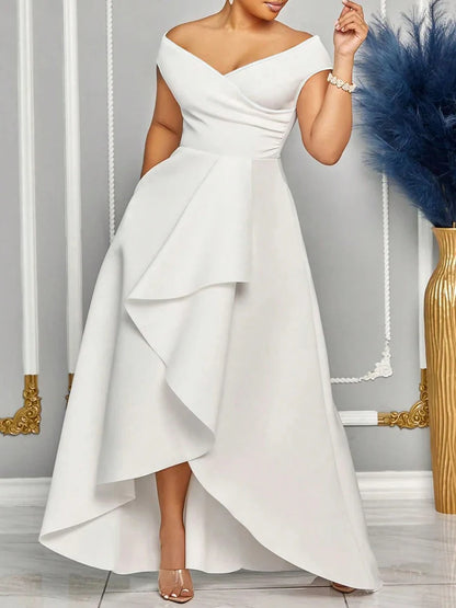Off Shoulder Evening Dress Women Solid Maxi Long Dresses With Sleeves Wedding Bridesmaid Elegant Party Dresses 2025 Woman