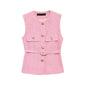RAFZNB Fashion with Belt Waistcoat for Women Spring O Neck Sleeveless Single Breasted Slim Vest Casual Female Outerwear Chic Top
