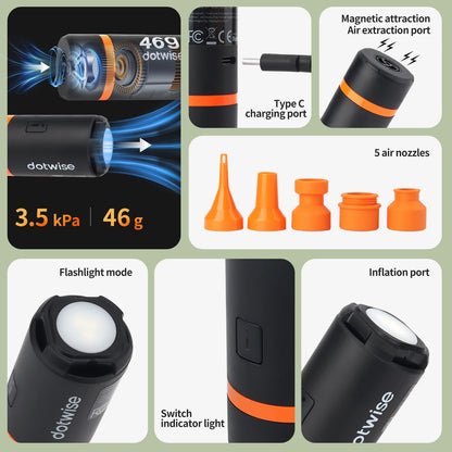 DOTWISE Outdoor Mini Portable Inflation Pump With Camping Light 5 Nozzles Suitable For Inflating Beds Sleeping Mats Vacuum Bags