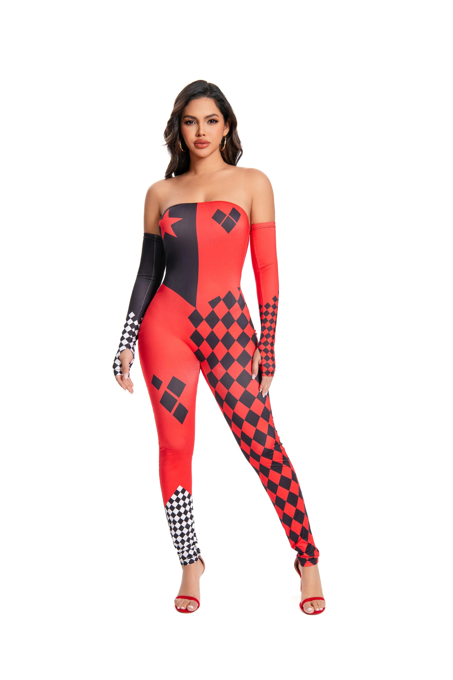 [You're My Secret] Halloween Cosplay Harley Q Clown Costume Sexy Jumpsuit for Women Bodysuit Masquerade Disguise Zentai Outfit