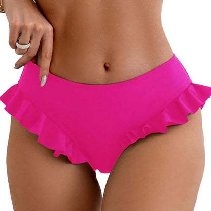 Women Swimming Trunks High-Waisted Ruffle Trim Bikini Bottoms with Tummy Control Quick-Drying Swimwear Beachwear