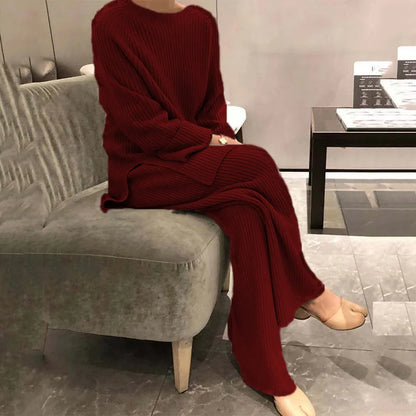 Women's Knit Lounge Sets Sweater Home Street Daily Basic Pure Simple Soft Sport Sweater Pant Fall Winter Round Neck Long Sleeve