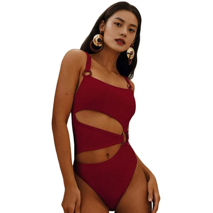 One-piece Women's Swimsuit Solid Color Square Neck Women's Bikini With Padded Elegant Hollow Design Beach Vacation Swimwear